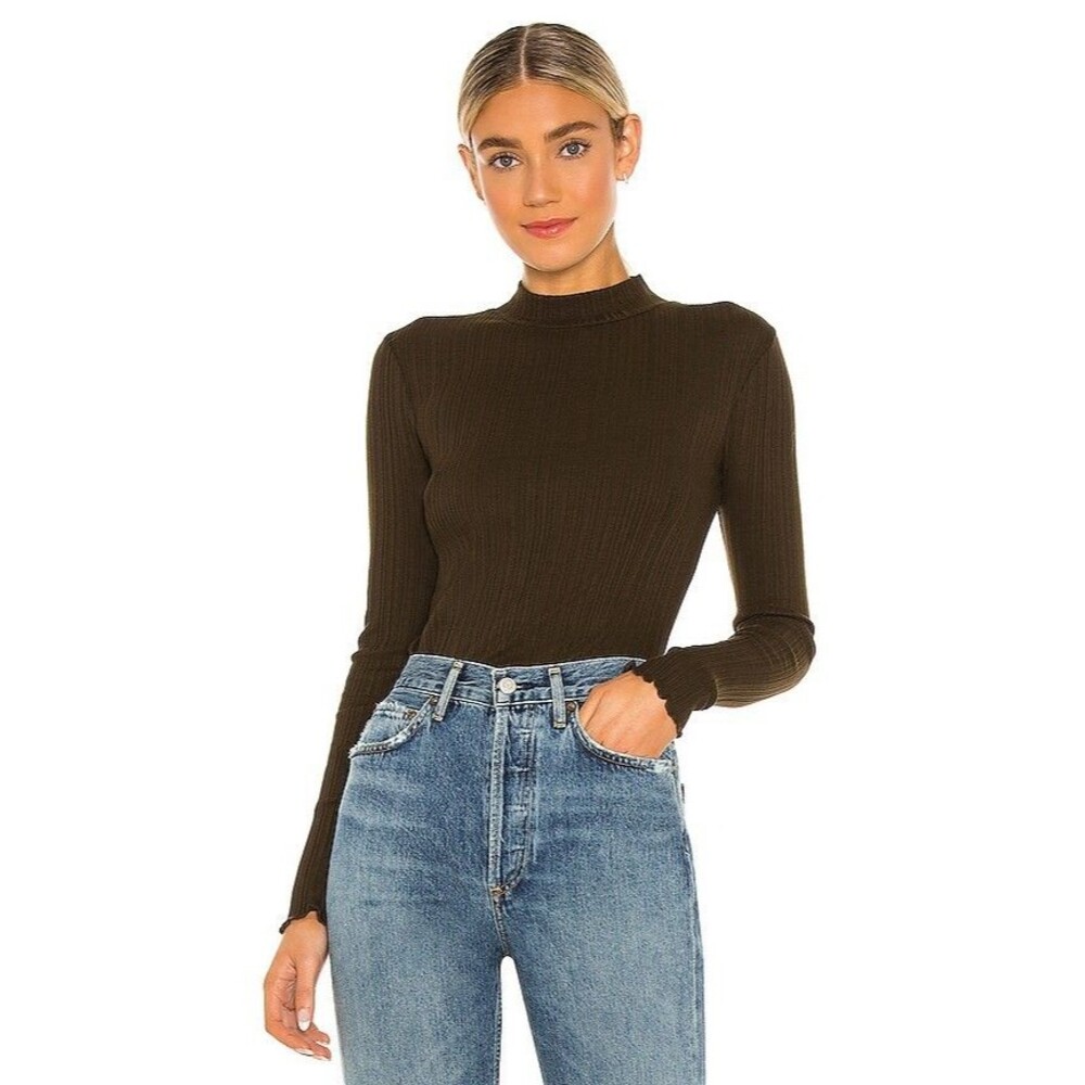 NWT Vince Variegated Ribbed Long Sleeve Mock Top Womens M Olive Green Turtleneck